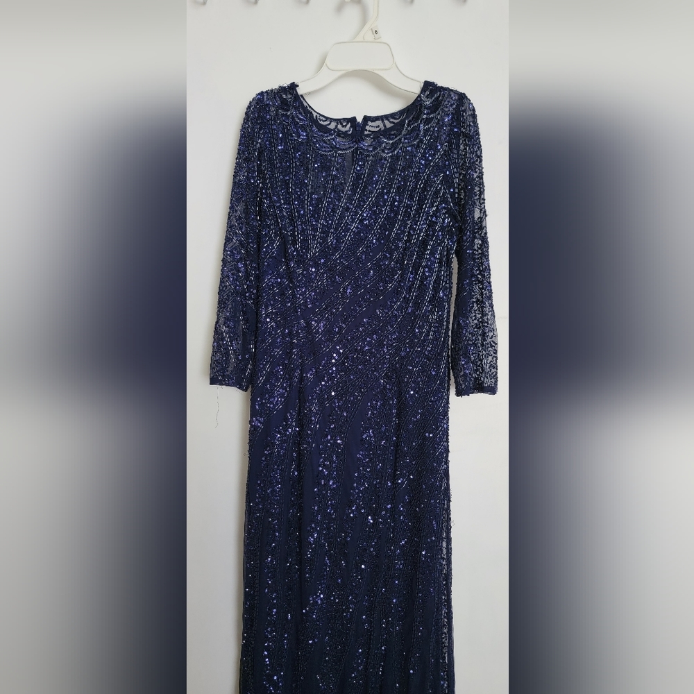 Adrianna Papell Navy Sequined Evening Gown